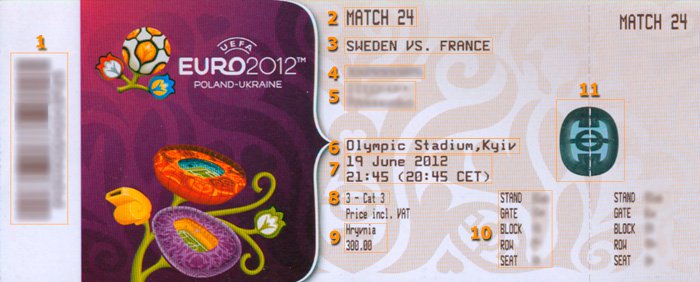 Билет на Euro2012 сторона 1